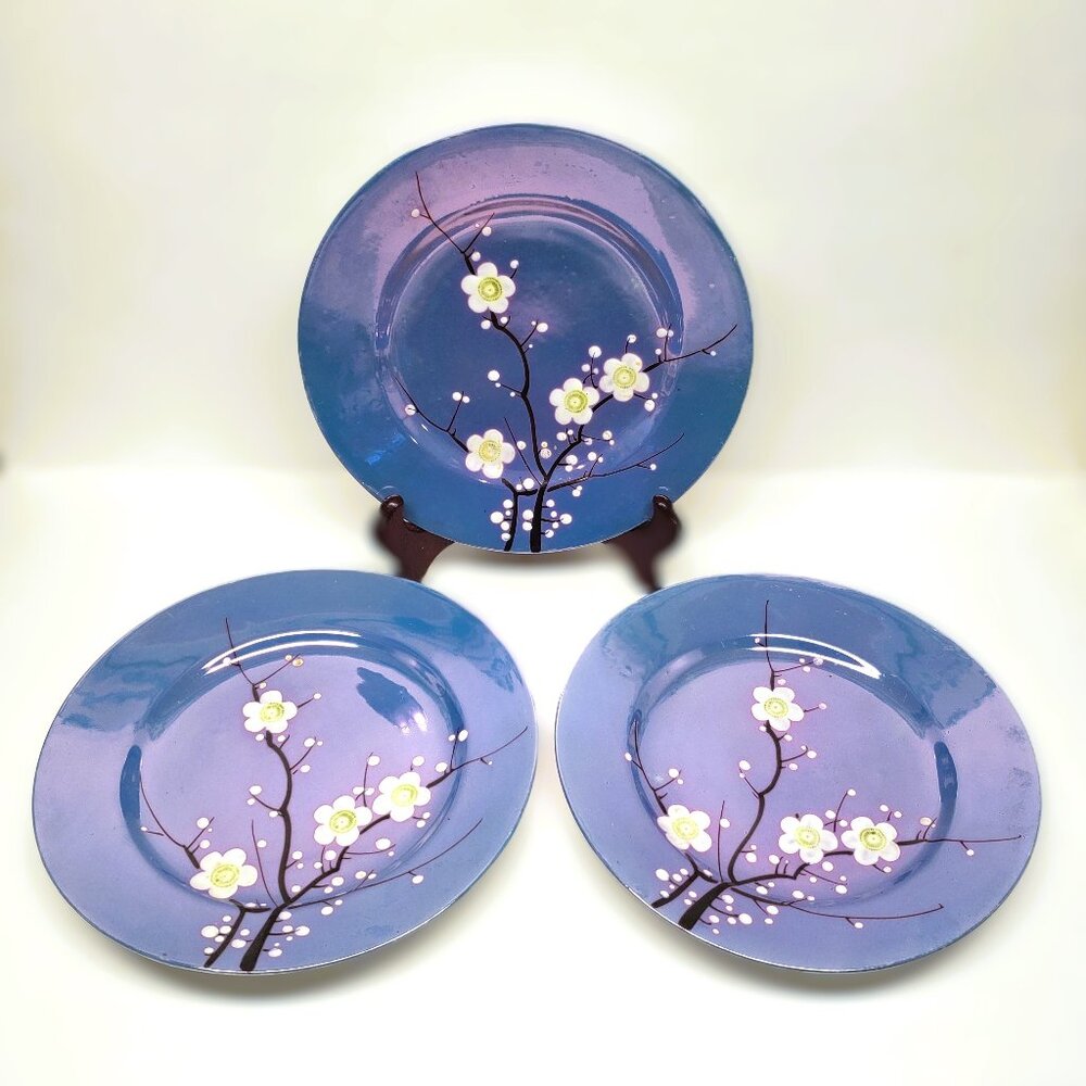 Vtg 1940s Cherry Blossom Lusterware Plate Bread Salad Sakura RS Japan Lot Set x3
